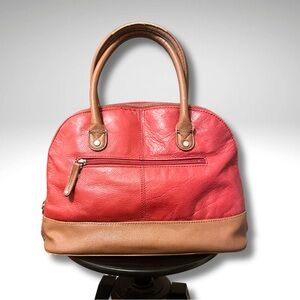 Tignanello Red Leather Satchel Bag – Two-Tone Trim, Wear on Handles (See Photos)
